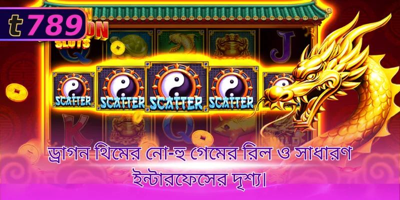 ড্রাগন থিমের নো-হু গেমের রিল ও সাধারণ ইন্টারফেসের দৃশ্য।